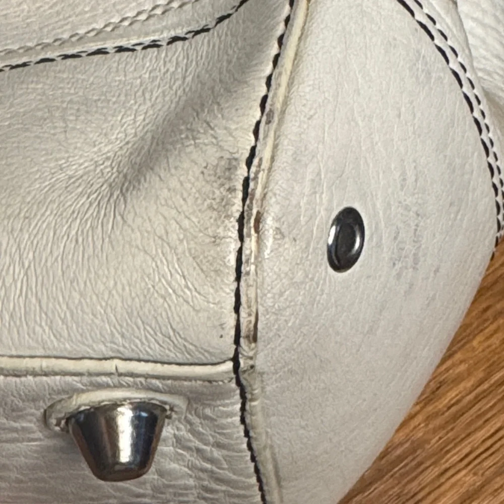Coach Hampton White And Black Leather Carryall Braid Accent Handbag - Picture 9 of 10